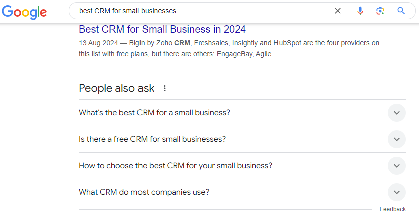 Example of a people also ask questions for SaaS companies